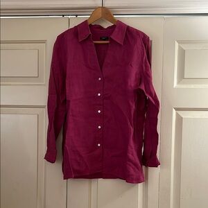 Talbots Pure Irish Linen Button-Front Collared Shirt - Deep Raspberry Size 16